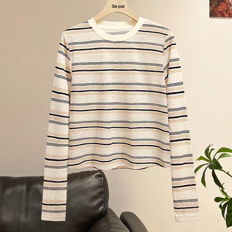 Women's Round Neck Contrast Stripe Long Sleeve T-Shirt