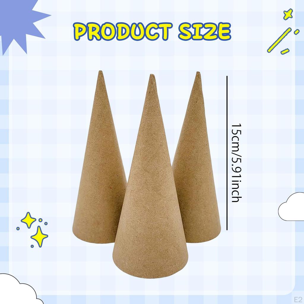 3 Kónusy z papírmašé pro tvoření, jemná motorika, lepenka s otvorem