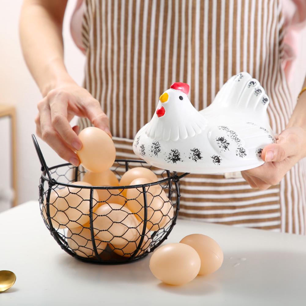 Iron Ceramic Hen Ornament Egg Fruit Storage Basket Container Kitchen Supplies Kitchen Tableware
