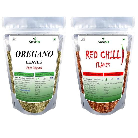 NeutraVed Big Pack, Oregano 100g and Chilli Flakes 100g for Pizza Combo Ingredients Full Set of Items - (200g)