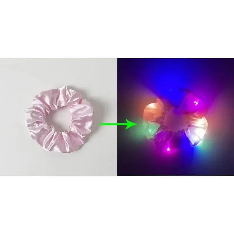 1pcs LED Luminous Hair Scrunchies Light Up Hair Scrunchies Elastic Light Women Girls Hair Bands for Halloween Christmas Party