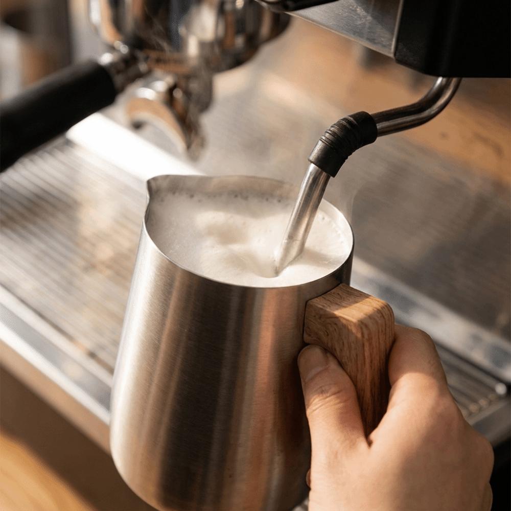 Holzmaserung Griff Milchkännchen 304 Edelstahl Latte Art Tasse Milchschaumtasse Barista