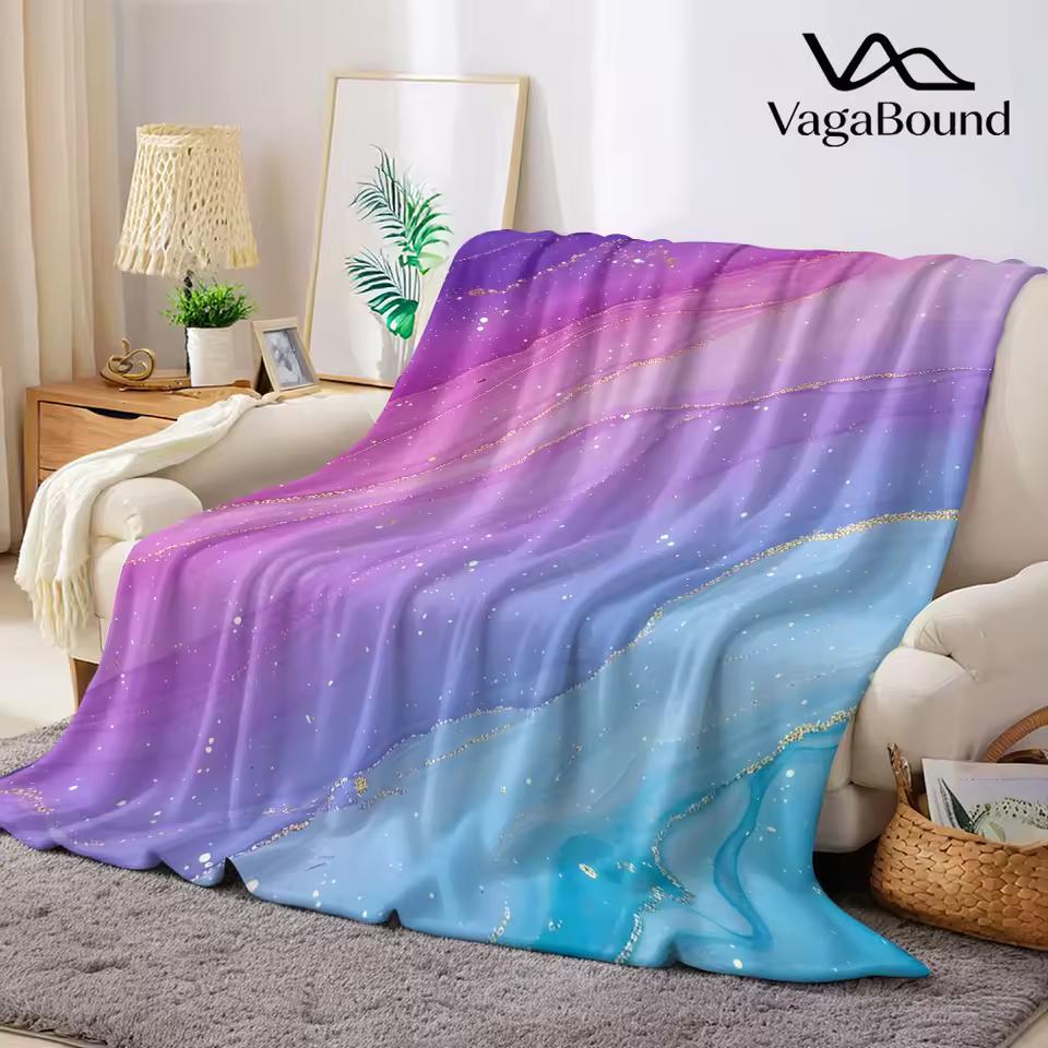 purple blue agate Flannel Blanket Warm Soft Halloween Christmas Decorative Couch Warm Cozy All-Season Gift