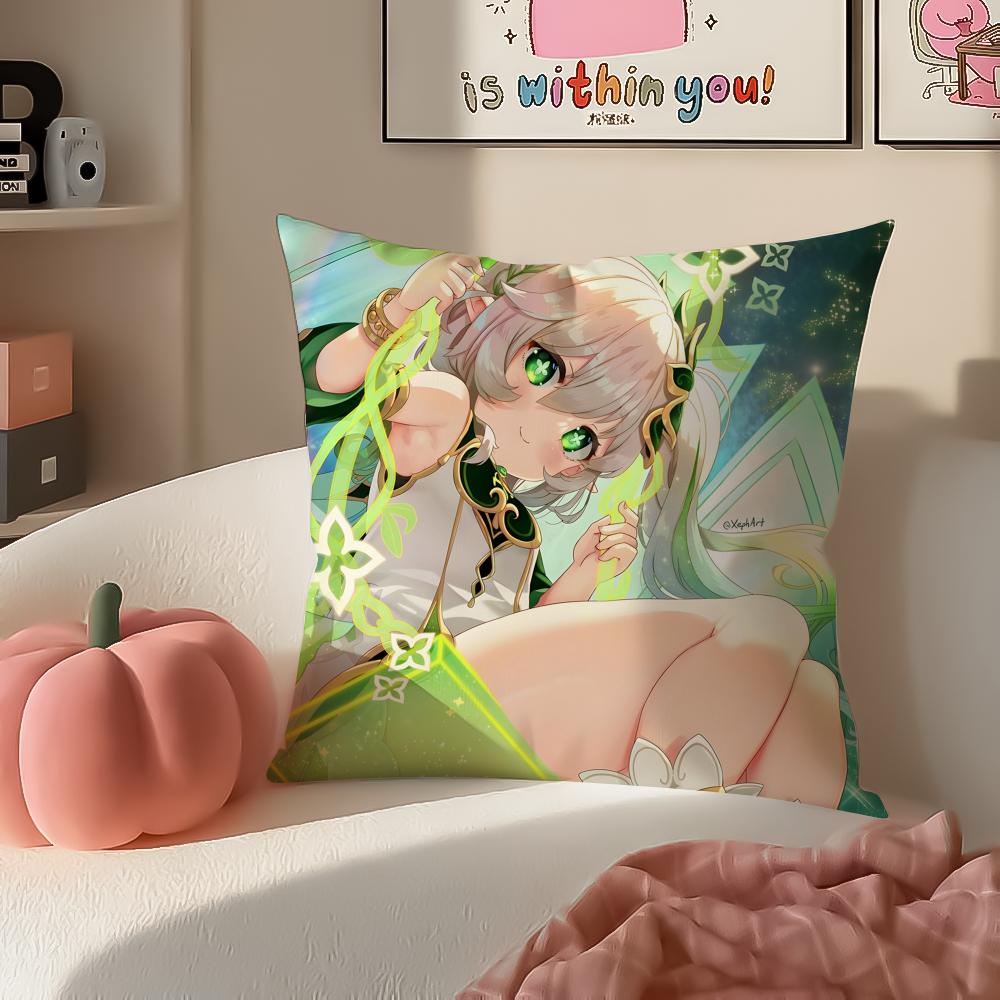 Genshin Nahida Cushion Cover Pillowcase Short Plush Invisible zipper Room Sofa Cushion Cover