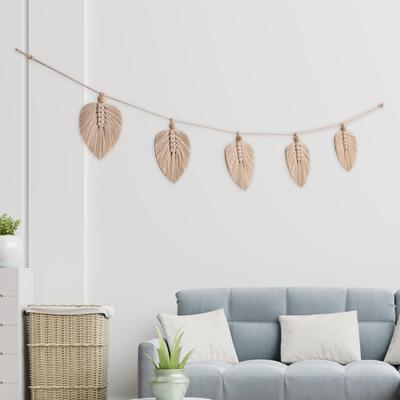Makramee-Wandbehang, gewebter Wandteppich, Boho-Blatt-förmiges Kunstornament fürs Kinderzimmer