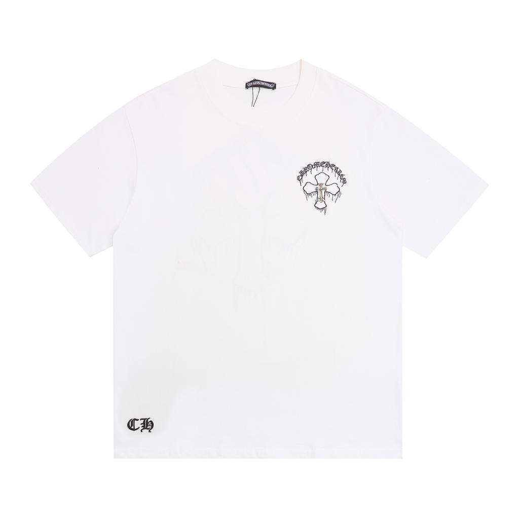 1966 CHROME HEARTS 2025 Lato Nowa Wysokiej Jakości Bawełna Okrągły Dekolt Luźny Duży Rozmiar Męski i Damski T-shirt Koszulka dla Pary