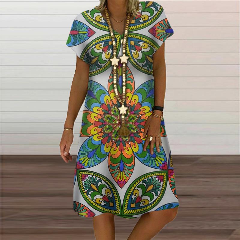 Rainbow Abstract Painting Women Dress Elegant Fashion 3D Print Short Sleeve Party Dresses Summer Casual Loose Oversized Clothing