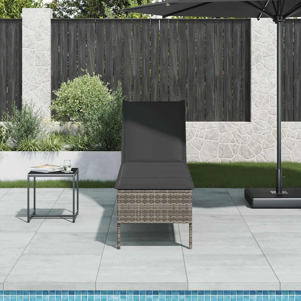 Sun Lounger with Grey Cushion 55 X 200 X 44 Cm Poly Rattan