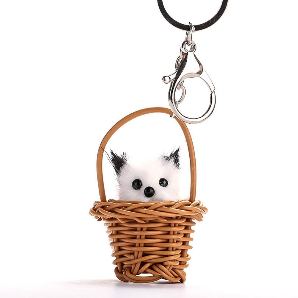 Lovely Plush Cat Pendant Keychain Metal Cute Ring Bag Car Ornament(Khaki)