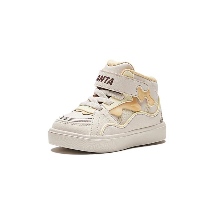 Anta Kids Velcro Shock Absorbing Wear Resistant Mid Top Walking Shoes Baby Shoes Beige A312340021-1