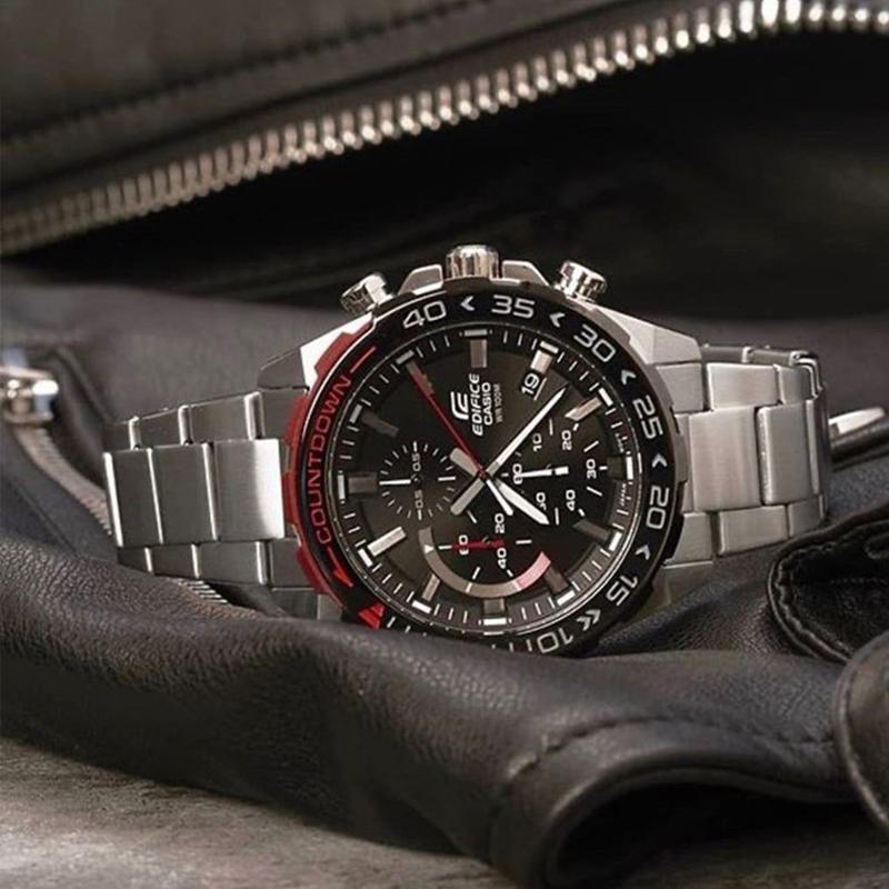 Casio EDIFICE Series 100 Meters Waterproof Quartz Movement Stainless Steel Strap Japanese and Korean Watch Men's Watch Black Dial EFR-566DB-1A
