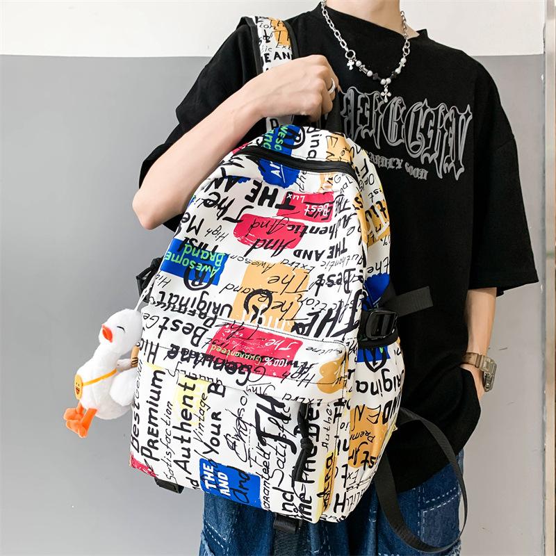 

School bag school season fashion graffiti backpack high school student large capacity couple personality backpack Without pendant білий