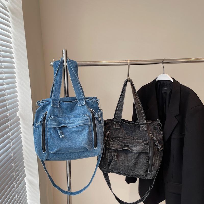 Lazy wind bag women's large-capacity Korean version casual messenger bag commuter work handbag retro denim shoulder bag