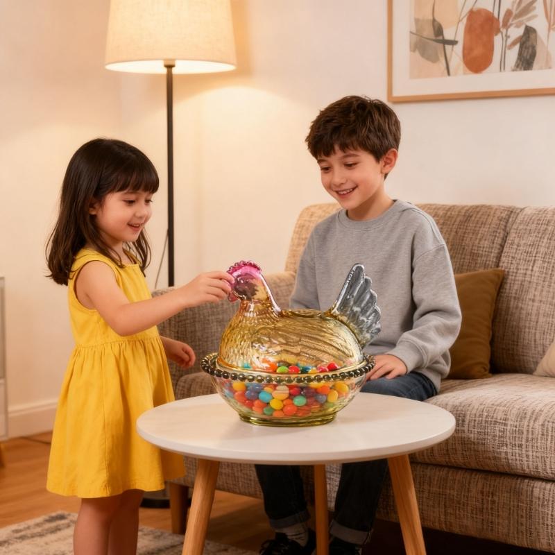 Glas Kristall Hühnerform Süßigkeitenschalen Kreative Hühnchen Obstschale mit Deckel Tischdekoration Dessertteller Wohnaccessoires