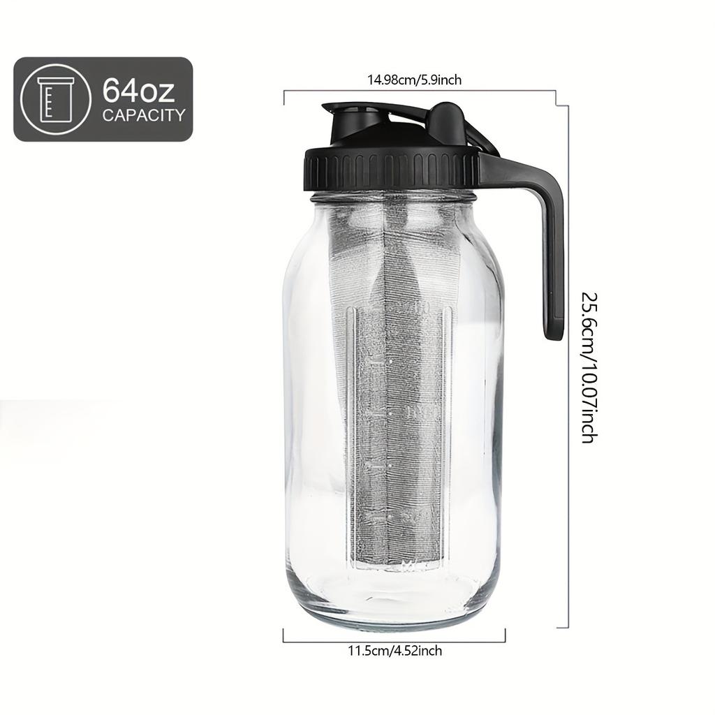 1pc-Mason Jar Pitcher, 64OZ Breast Milk Pitcher Double Leak Proof With Pour Spout Handle, Wide Mouth Iced Tea Pitcher For Fridge