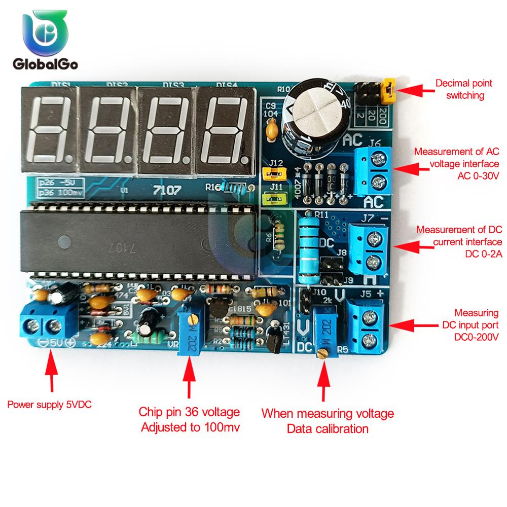 7107 DC5V Digital AC/DC Voltmeter Kit DIY Electronic Kit Module 35mA Red Display Soldering Training Suite