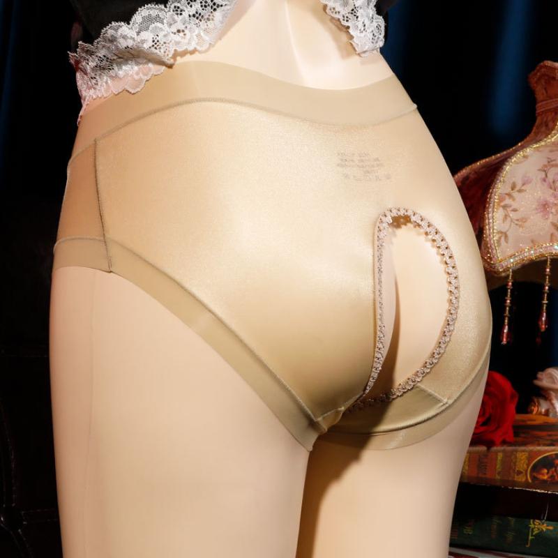 Women'S Underwear Hollow Out Oil Shiny Glossy Open Crotch Panties Sexy High Elastic Temptation Briefs Thin Seamless Tanga Thong