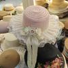 2025 new style flower decoration fresh ladies summer straw hat flat top large brim sun hat beach French elegant wedding hat