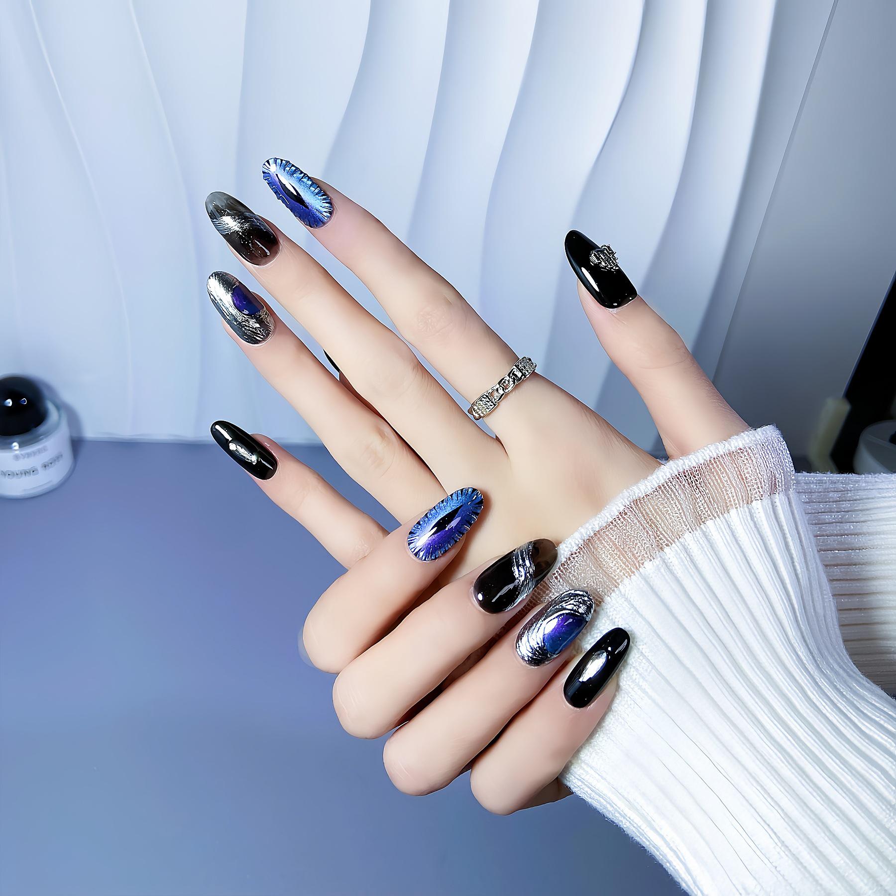 

Dark Style Luxe 3D Rhinestone Press-on Nails: Elegant Niche Design with European & American Flair