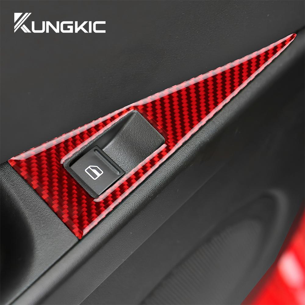 Real Soft Carbon Fiber For Seat Leon 2005 2006 2007 2008 2009 2010 2011 2012 Car 4-Door Window Button Panel Sticker Accessories
