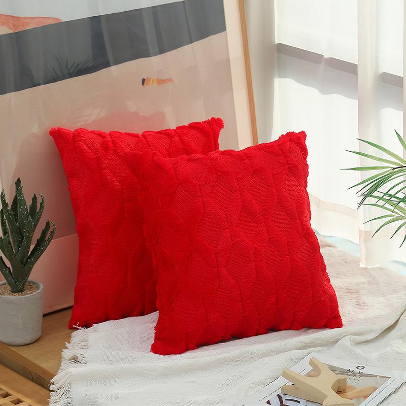 Solid Color Geometric Embroidered Plush Sofa Pillowcase