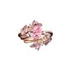 Sweet Pink Heart Shaped Cut Zircon Rings for Women Luxury Gold Tone Multi-layer Branch Dainty Bling Ring Jewelry
