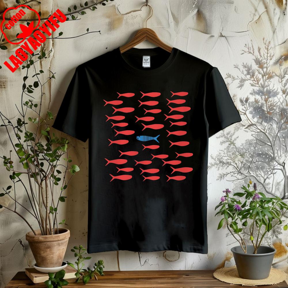 Ryba Sardinky Tričko Roztomilé Rybí Tričko Retro Grafická Trička Rybářská Estetika Rybářský Core Červená Modrá Rybičky Pohodlné