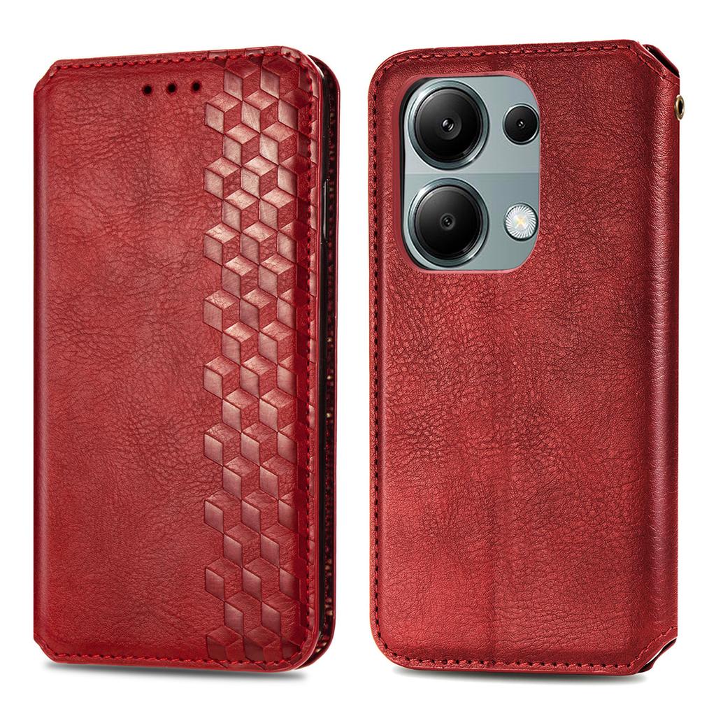 For Xiaomi Redmi Note 13 Pro 4G/Poco M6 Pro 4G PU Leather Case Rhombus Imprint Wallet Stand Phone Cover