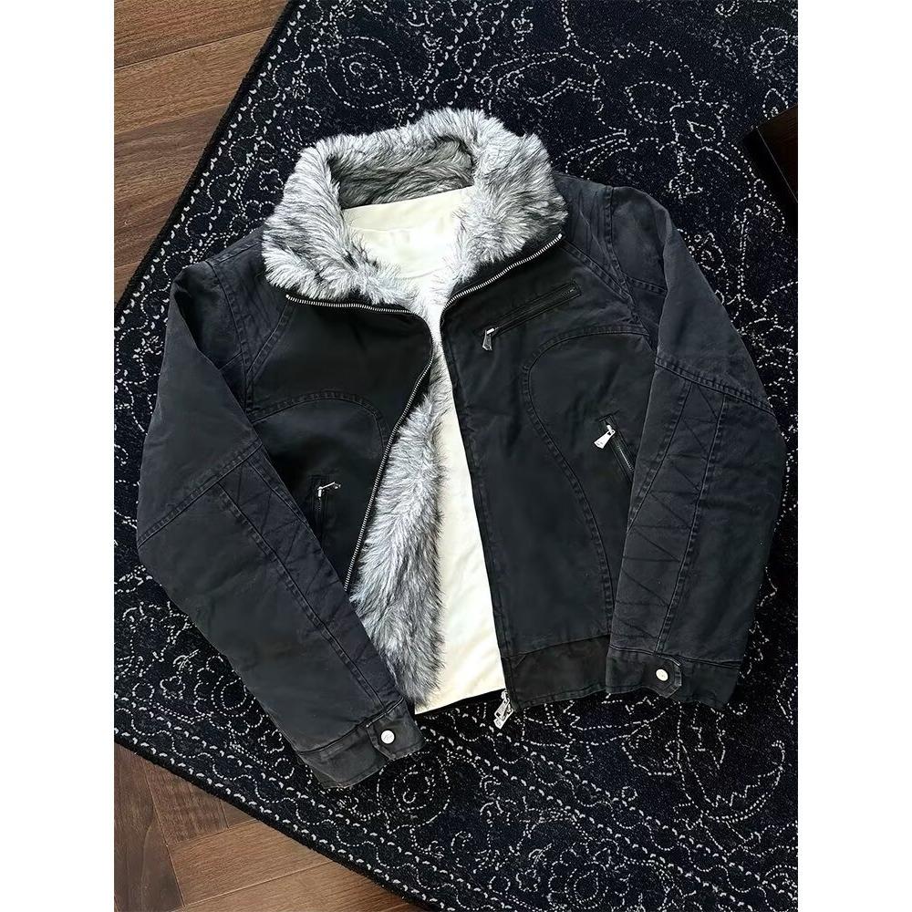 Ленивая Универсальная Японская Мода Куртка с Орлом - Модная, Простая, Тяжелая, Стиль с Потертостями XL чёрный