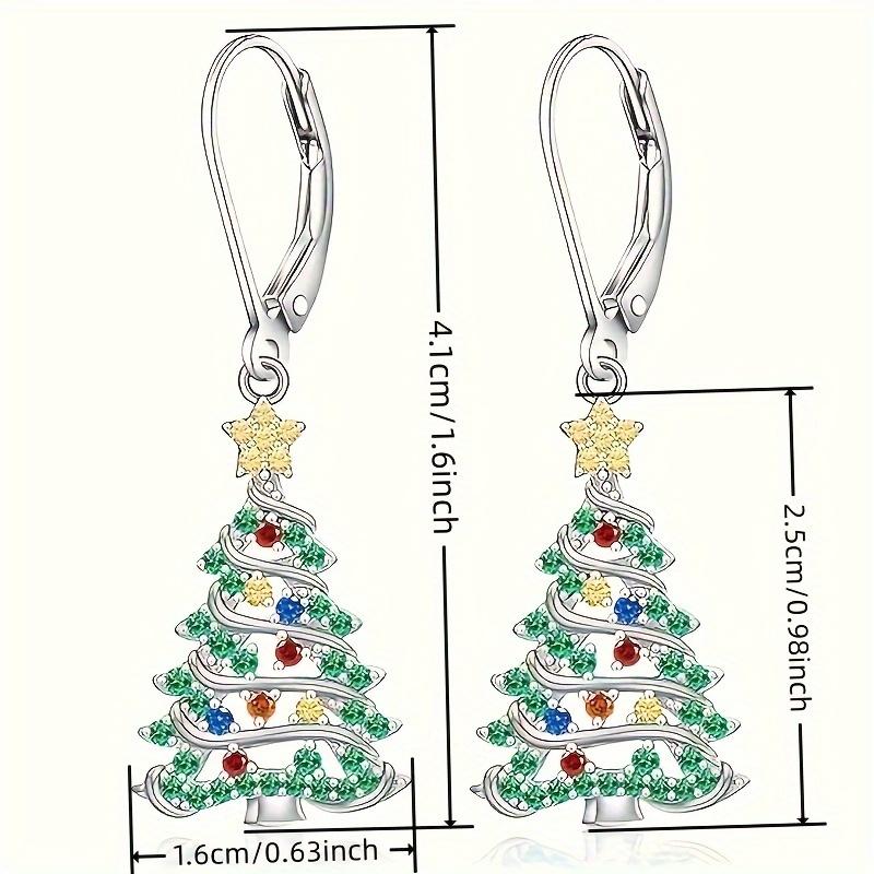 One Pair of Women's Fashion Dangle Earrings with Exquisite Synthetic Synthetic Zirconia Colorful Christmas Tree Pendant, Party Jewelry Gift for Ladies