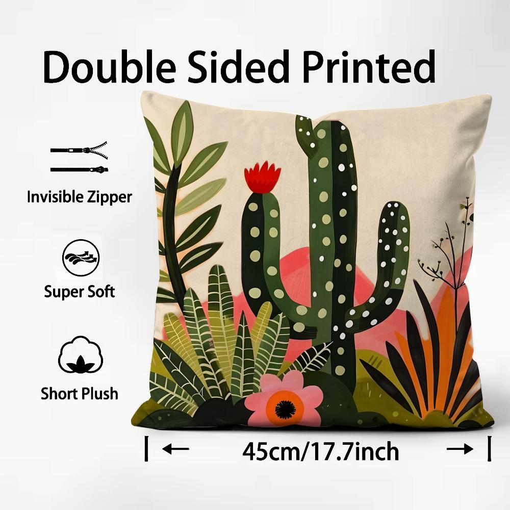 Cactus Fashion Cushion Cover Plush Fabric Soft DoubleSided Printed Sofa Warm Winter Home Child Gift Pillow Case