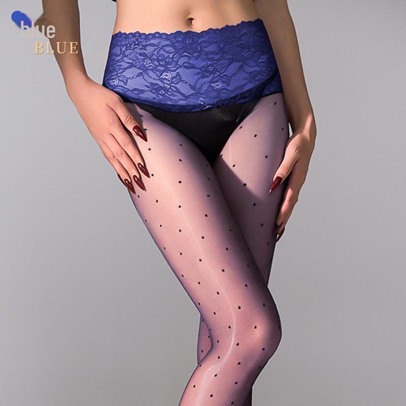 Men's Aurora Shiny Seamless Stockings - Silky Ultra-Thin, Dotted Pantyhose with Sexy Lace Waist