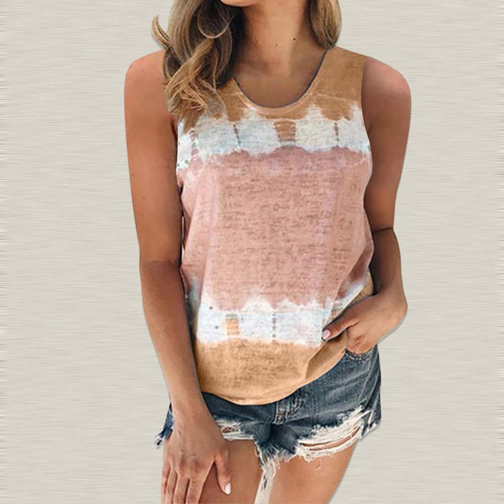 Women's Fashion Summer Loose Crewneck Temperament Short Sleeve Tie-dye Printed Vest Top