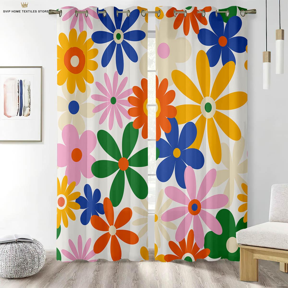 

Шторы с цветочным принтом для спальни, романтический пасторальный стиль, легко стирать и ухаживать, украшение для дома, 2 шт. W50X130H(CM)X2PCS&Rod pocket