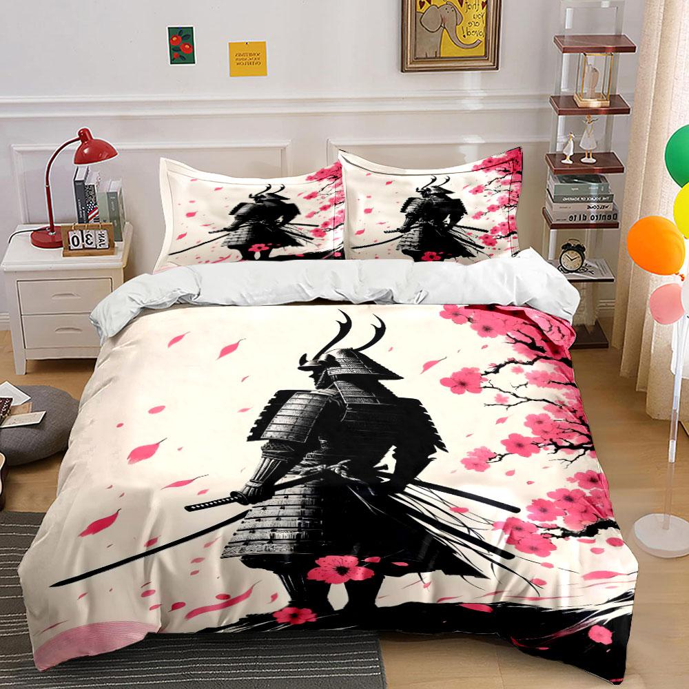 Samurai Theme Art Set For Decor Exquisite Three-Piece Bedding Set Gift For Kids And Adults