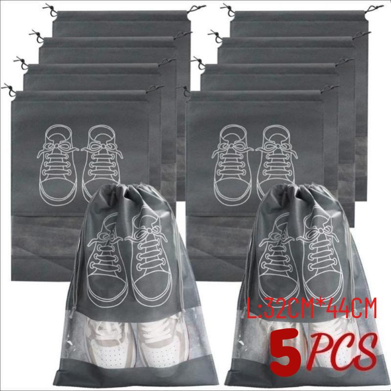 10PC Shoe Storage Bag, Dustproof and Insect Proof Non-woven Fabric Tightening Bag, Transparent Travel Shoe Storage Device