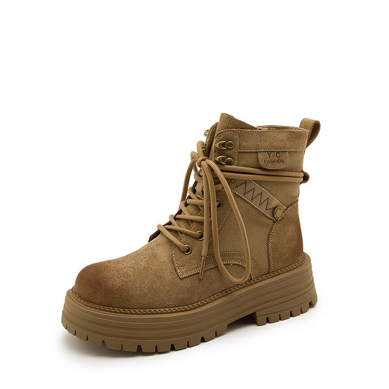 The first layer of cowhide~ thick-soled heightening leather Martin boots for women's outdoor breathable casual versatile thin short boots for women