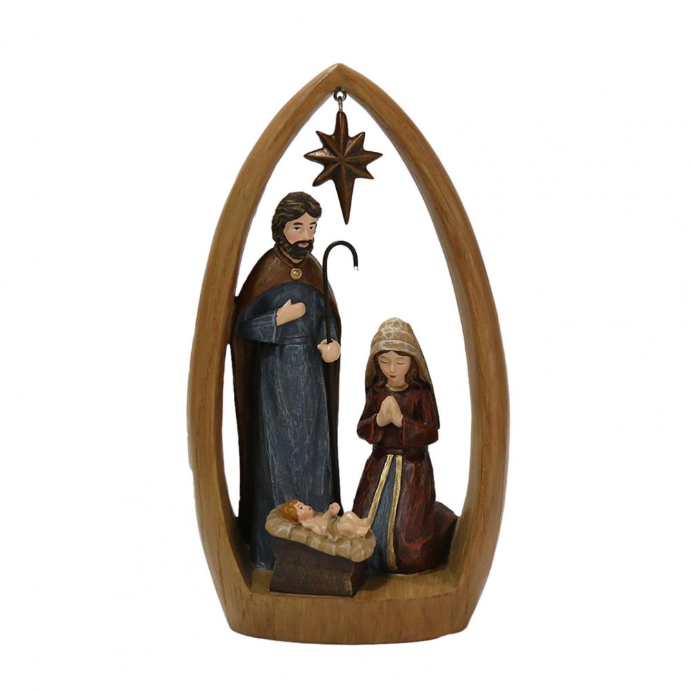 Harz Krippen-Ornament Heilige Familie Figurinen Harz Krippenszene Figuren Set Heilige Familie Weihnachts-Ornament Maria Josef Baby