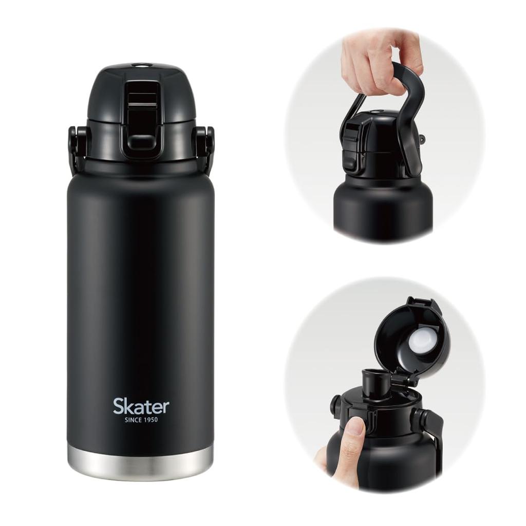 Skater STD10H-A Stainless Steel Direct Drinking Bottle with Handle, 1000ml Water Bottle, Black