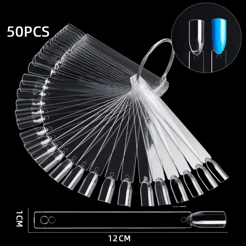 50pcs Fan-Shaped Nail Practice Display Tips Clear Nail Display Sticks Display Board