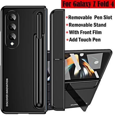 For Samsung Galaxy Z Fold 4 Case Removable Pen Slot Holder Stand Cover For Samsung Z Fold 4 Capa With Touch Pen Front Glass Film