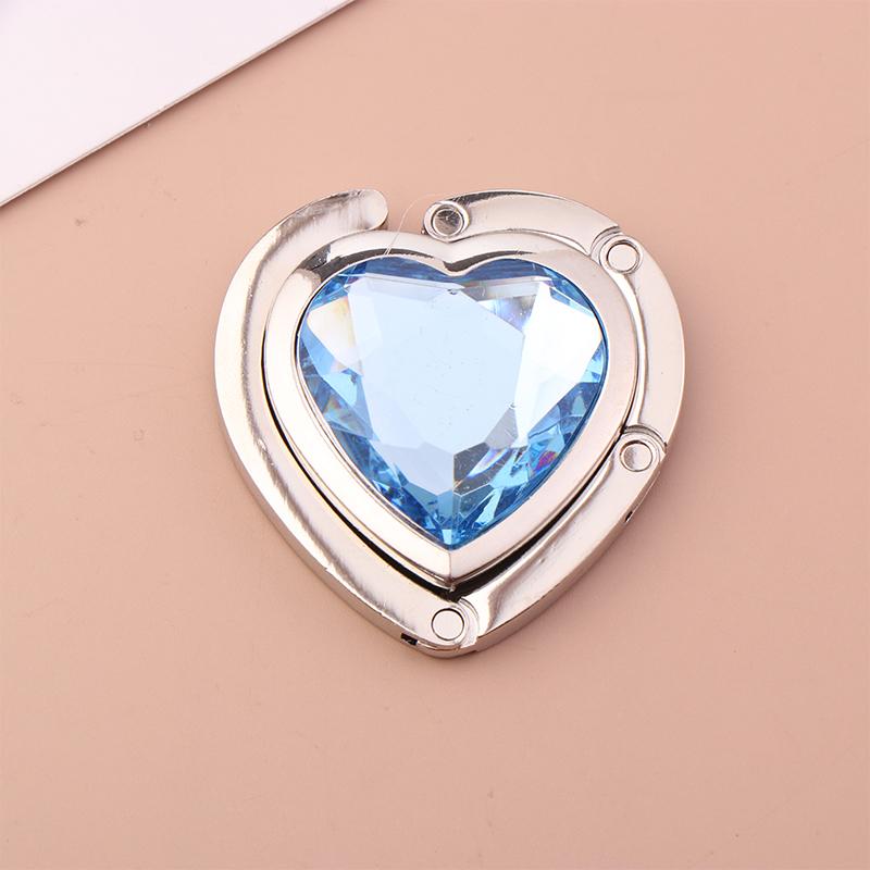 

Складной крючок для сумочки в форме сердца с кристаллами, вешалка для сумок, портативный складной крючок для стола, органайзер, боковые крючки для стола, аксессуары для сумок синий