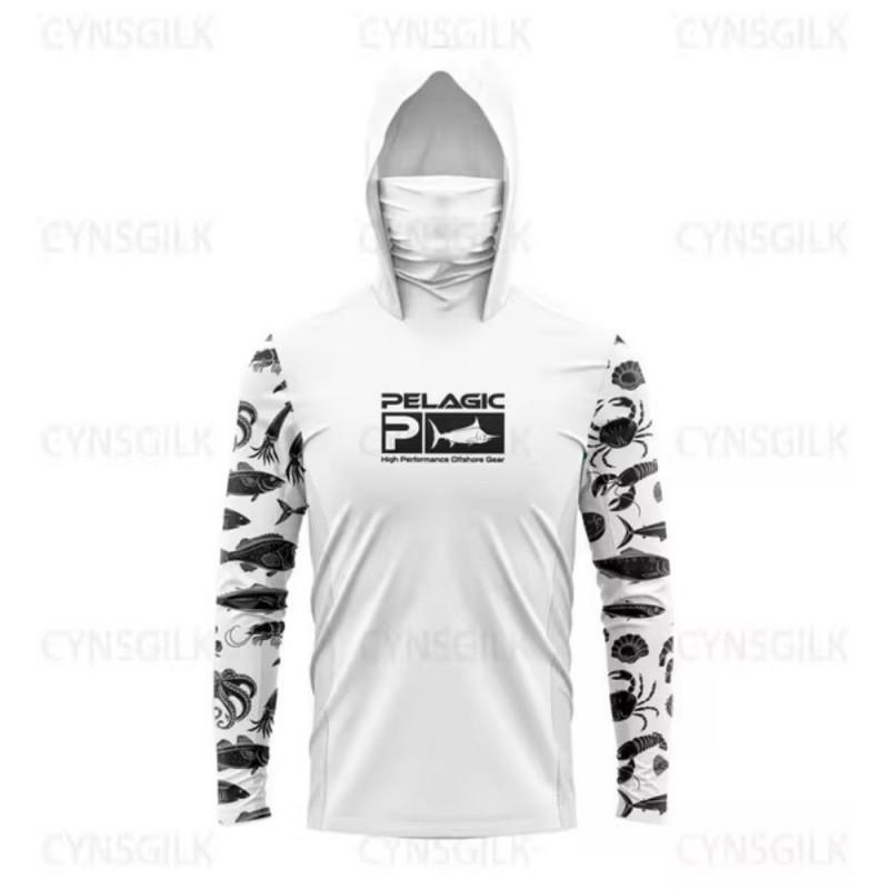 Mens Quick-Dry UV Protection Hooded Long Sleeve Fishing Shirt Outdoor Sports Cycling Apparel