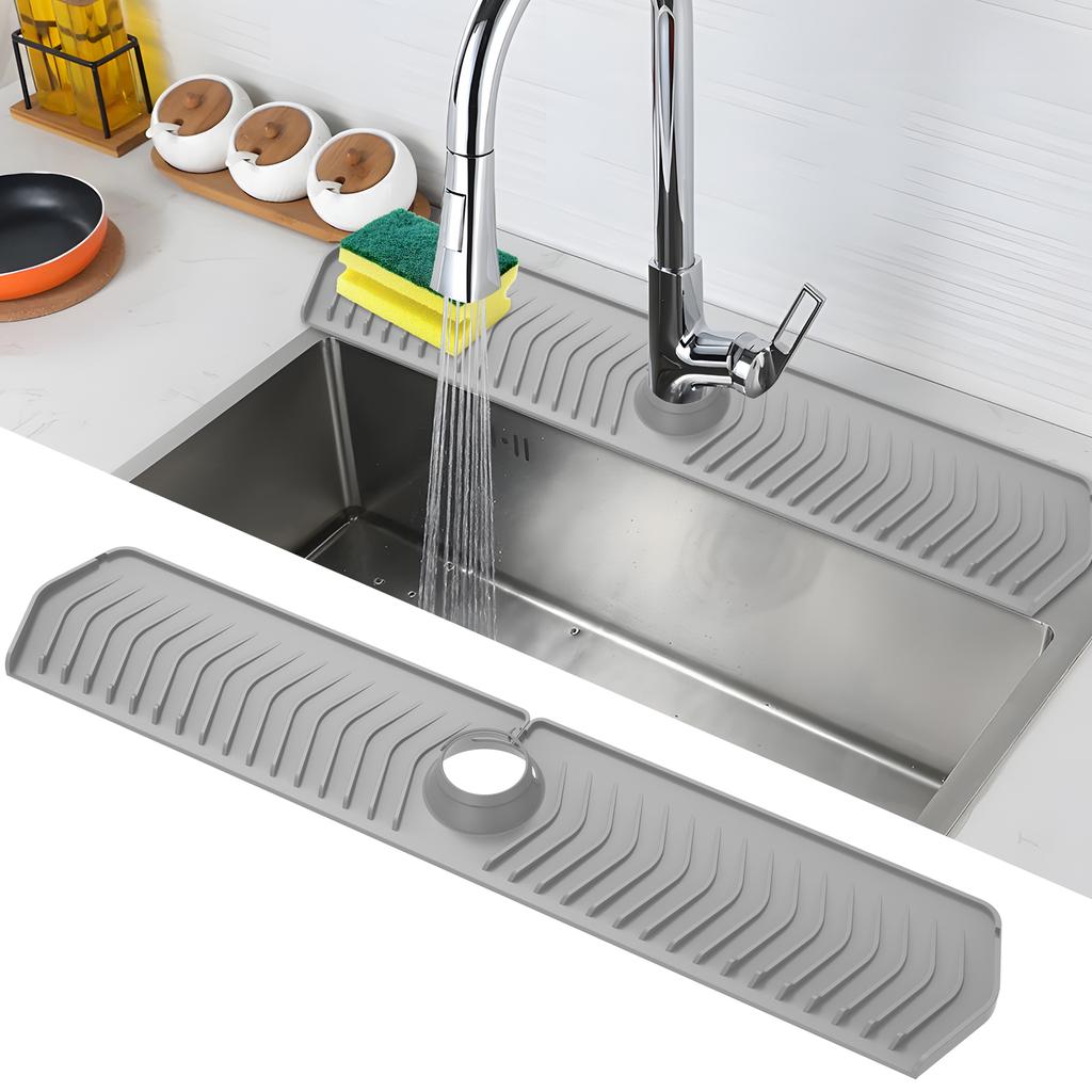 Silicone Sink Faucet Mat Anti Slip Fastening Lock Faucet Splash Guard With Customizable Hole for Home Kitchen Countertop
