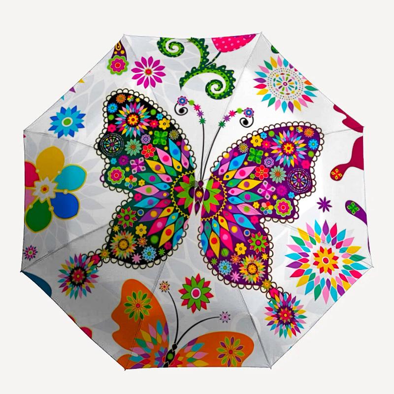 1pc Butterfly Mandala Automatic Folding Umbrella Durable Iron Frame,All Seasons Home Travel Outdoor Multifunctional Umbrella yy251115128