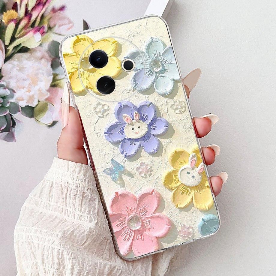 For Vivo Y39 5G Y300i 5G / Vivo V2436 V2444A Back Cover Girly Fashion Flower Butterfly Painting Case Soft Clear Silicone Funda