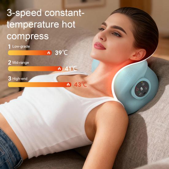 Cervical Massage Pillow Portable Wireless Neck Massager Heat & Shiatsu Ergonomic Neck Support for Home Office Travel