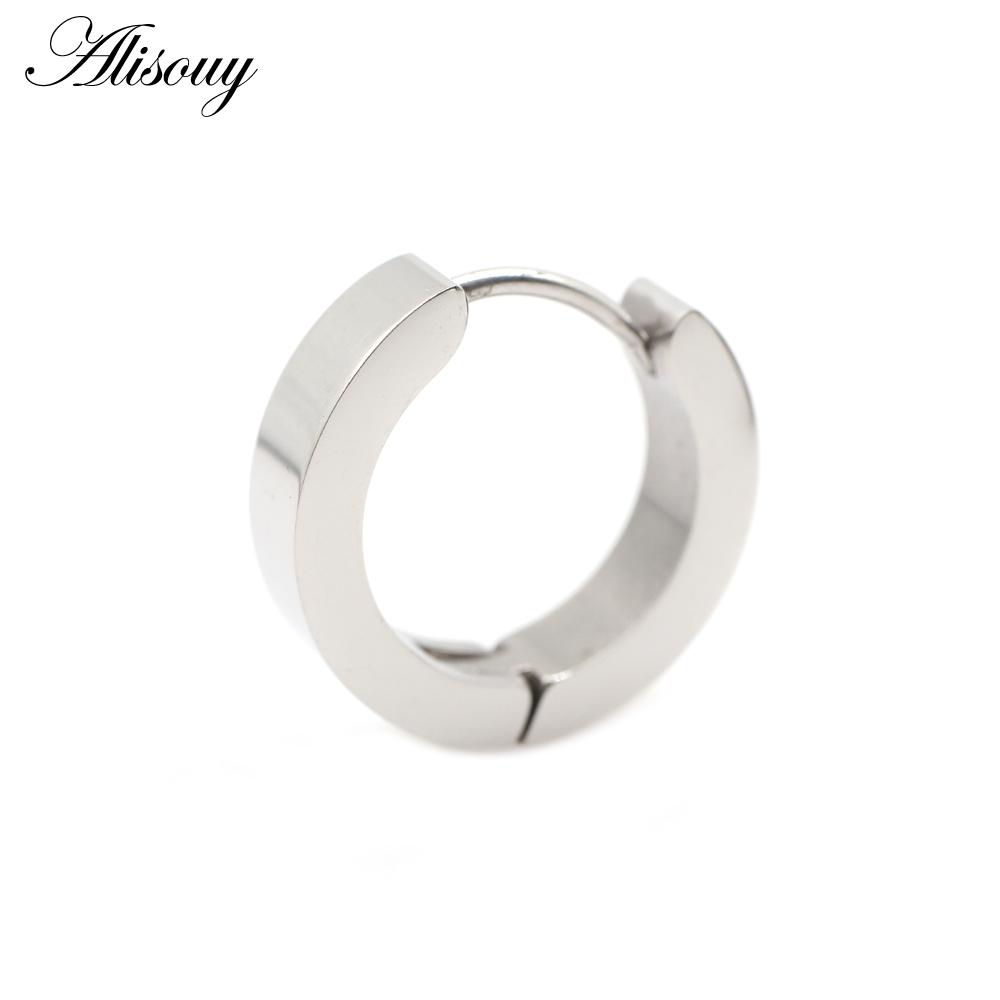 

Alisouy 2pc Punk Women Men Small Huggie Earrings Gold Color Black Blue Stainless Steel Round Smooth Circle Hoop Earrings Jewelry Width 2mm-DIA 7mm