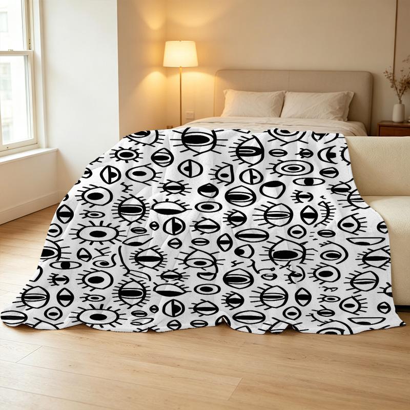 Flannel Fleece Throw Blanket | Lightweight & Soft, Black White Eye Pattern, Cozy Home Decor for Window Sill, Perfect for Halloween Christmas
