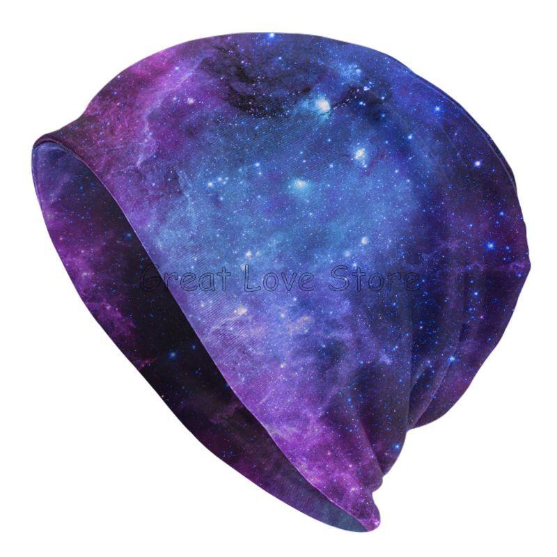 Blue Galaxy Space Beanie Chemo Hat Unisex Daily Headwear Hip Hop Knitted Hat Scarf Nightcap Slouchy Skull Cap for Women Men